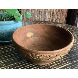 Vintage Wood Bowl - Antique Salad Bowl- Rustic Wooden Bowl